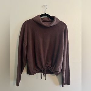 Purple/Maroon Fleece Turtleneck Drawstring Crop